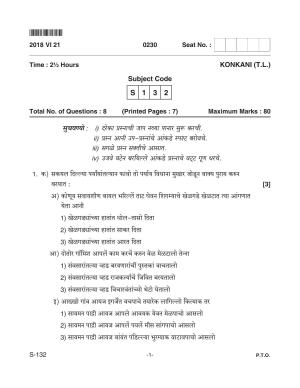 Goa Board Class 10 Konkani T.L. 132 (June 2018) Question Paper