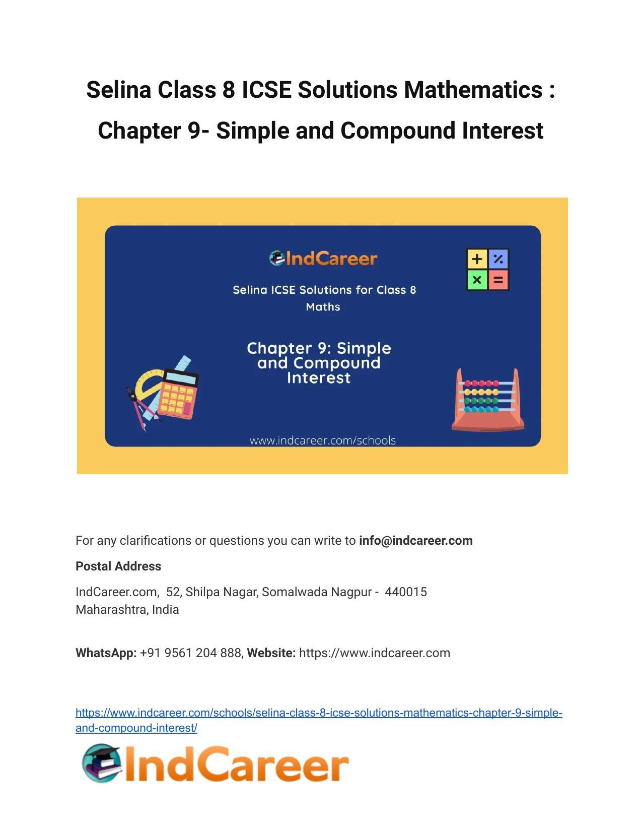 Selina Class 8 ICSE Solutions Mathematics : Chapter 9- Simple and Compound Interest - Page 1