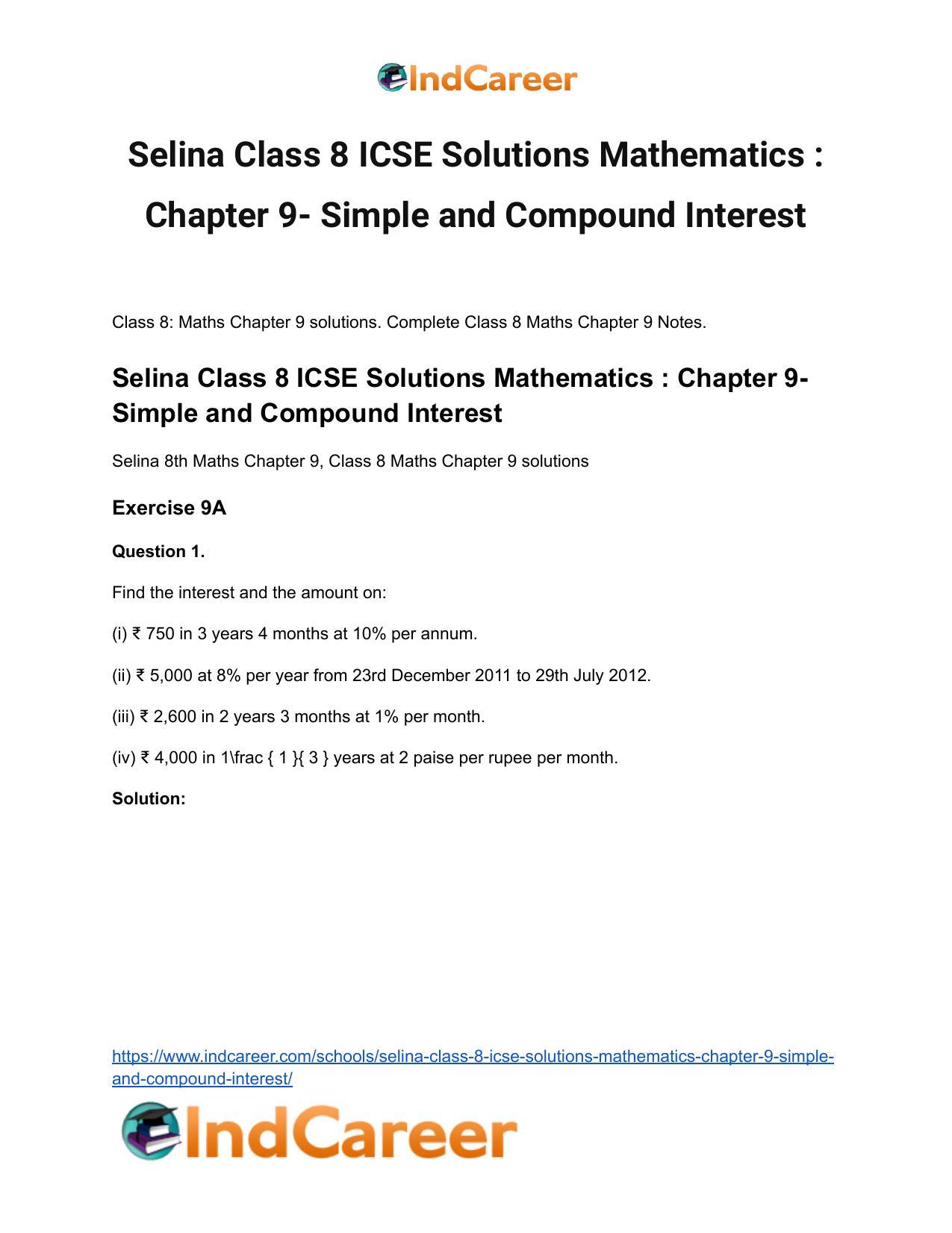 Selina Class 8 ICSE Solutions Mathematics : Chapter 9- Simple and Compound Interest - Page 2