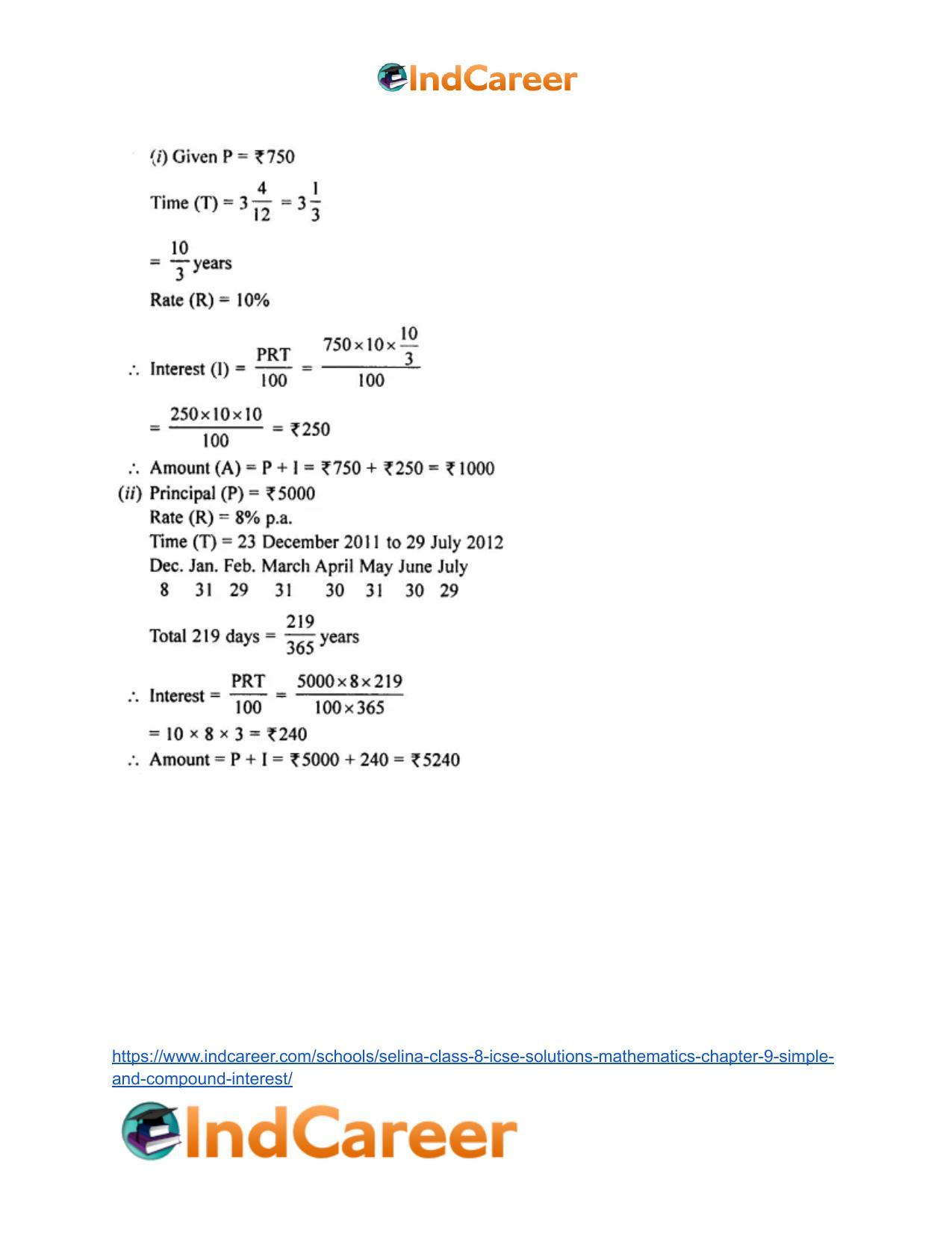 Selina Class 8 ICSE Solutions Mathematics : Chapter 9- Simple and Compound Interest - Page 3