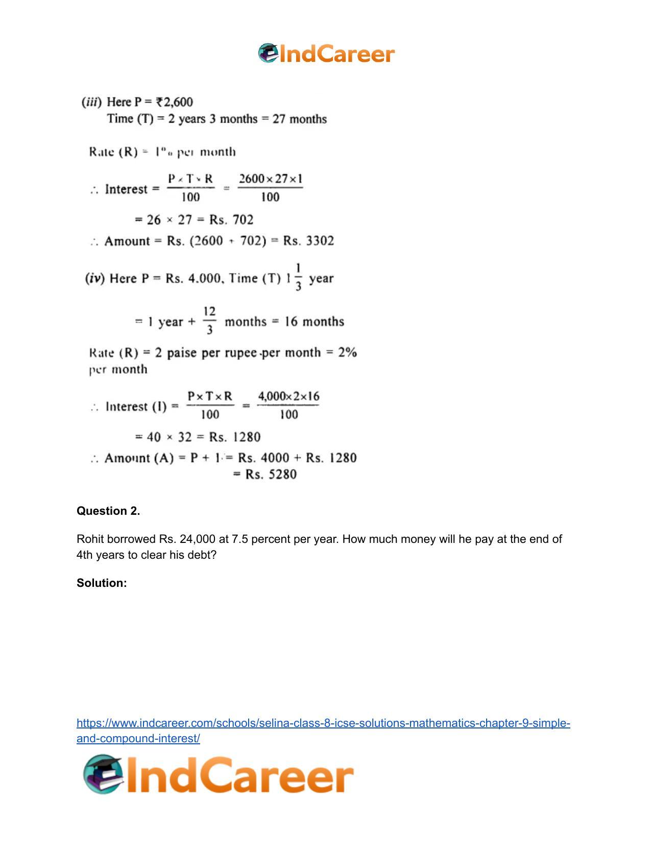 Selina Class 8 ICSE Solutions Mathematics : Chapter 9- Simple and Compound Interest - Page 4