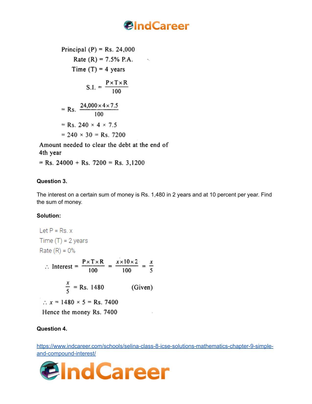 Selina Class 8 ICSE Solutions Mathematics : Chapter 9- Simple and Compound Interest - Page 5