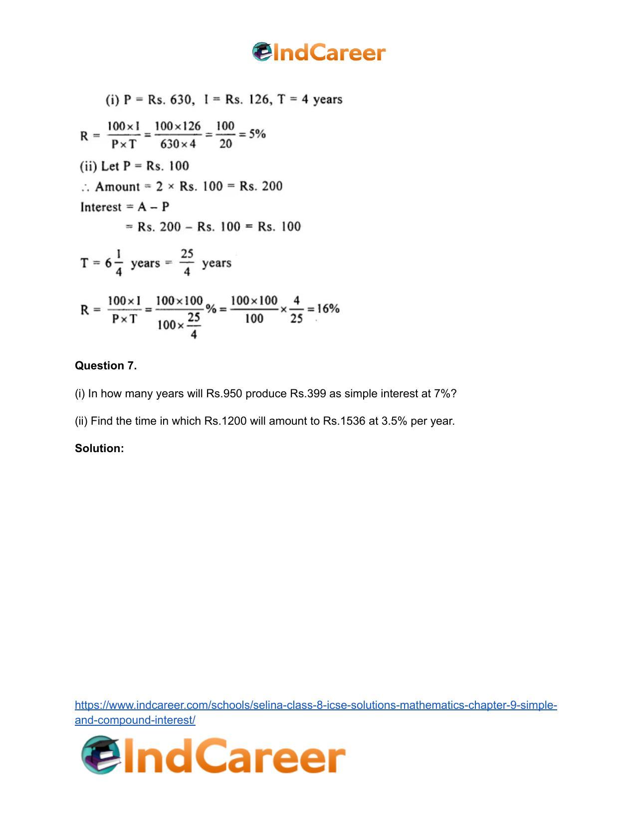 Selina Class 8 ICSE Solutions Mathematics : Chapter 9- Simple and Compound Interest - Page 8