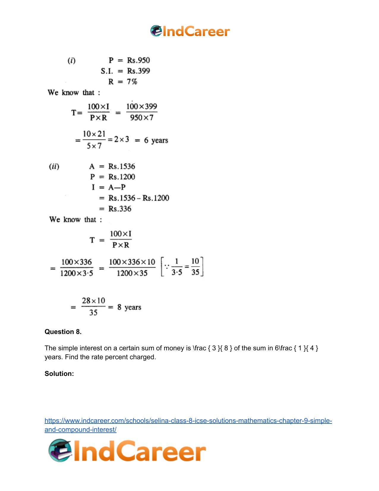 Selina Class 8 ICSE Solutions Mathematics : Chapter 9- Simple and Compound Interest - Page 9