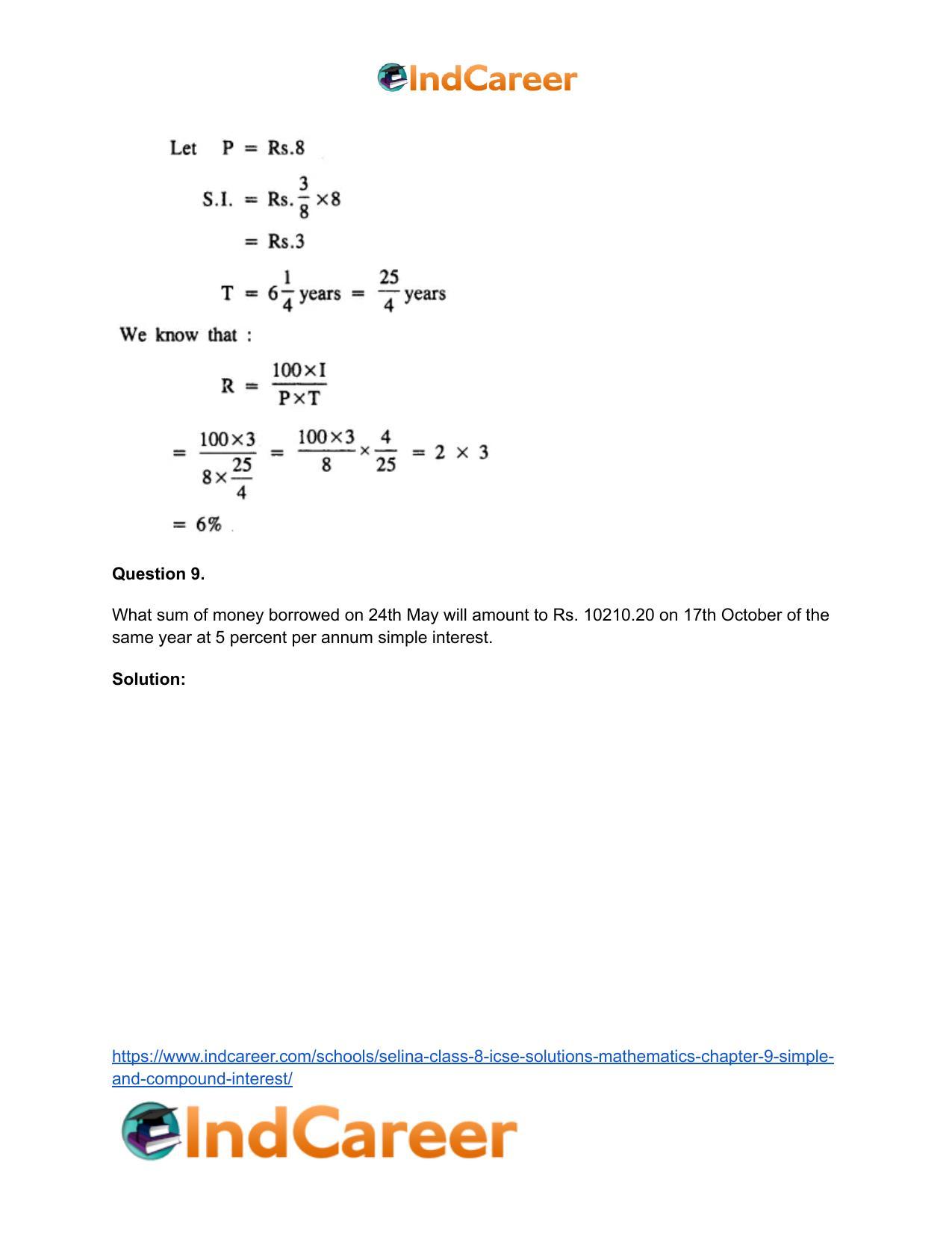 Selina Class 8 ICSE Solutions Mathematics : Chapter 9- Simple and Compound Interest - Page 10