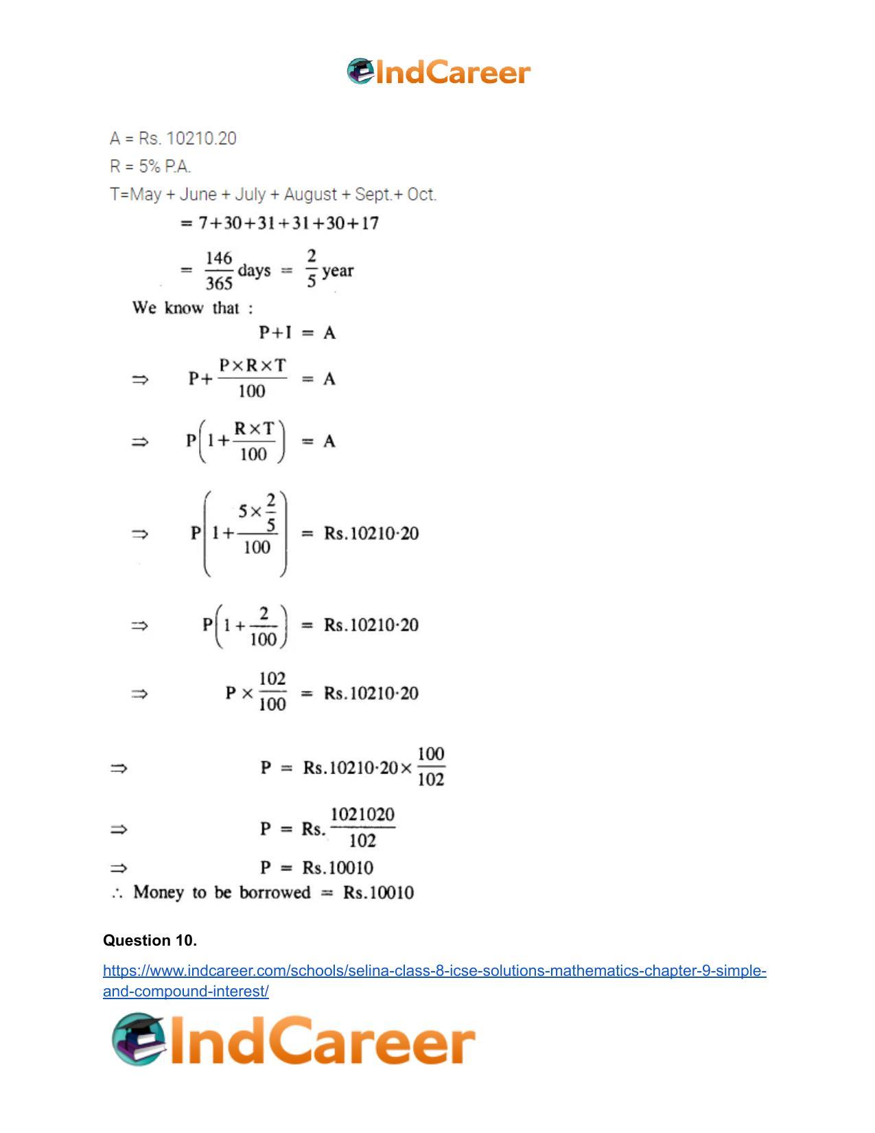 Selina Class 8 ICSE Solutions Mathematics : Chapter 9- Simple and Compound Interest - Page 11
