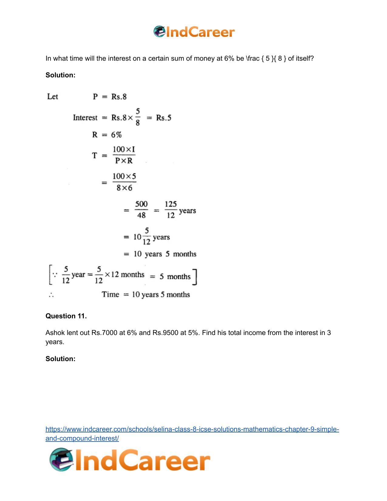 Selina Class 8 ICSE Solutions Mathematics : Chapter 9- Simple and Compound Interest - Page 12