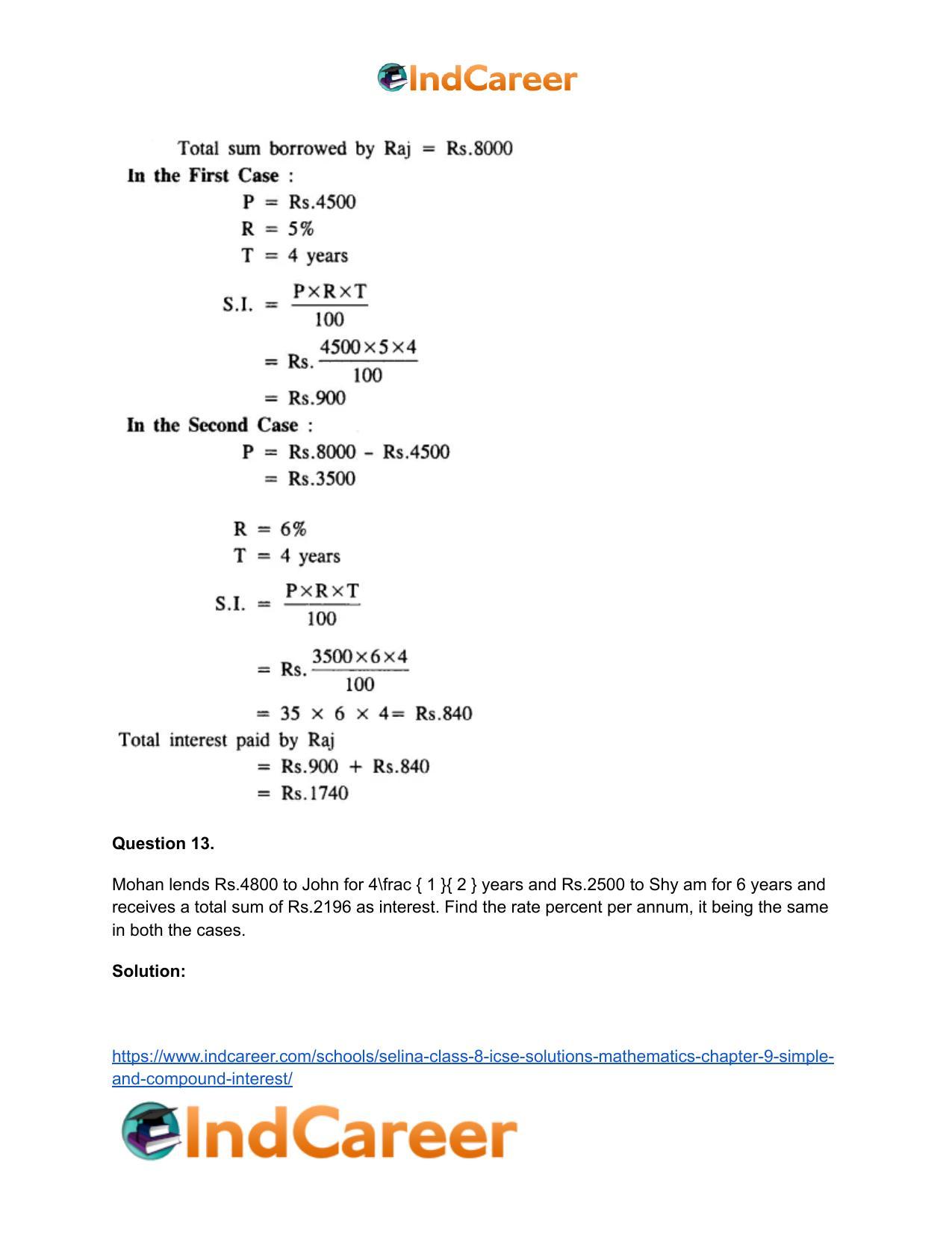 Selina Class 8 ICSE Solutions Mathematics : Chapter 9- Simple and Compound Interest - Page 14
