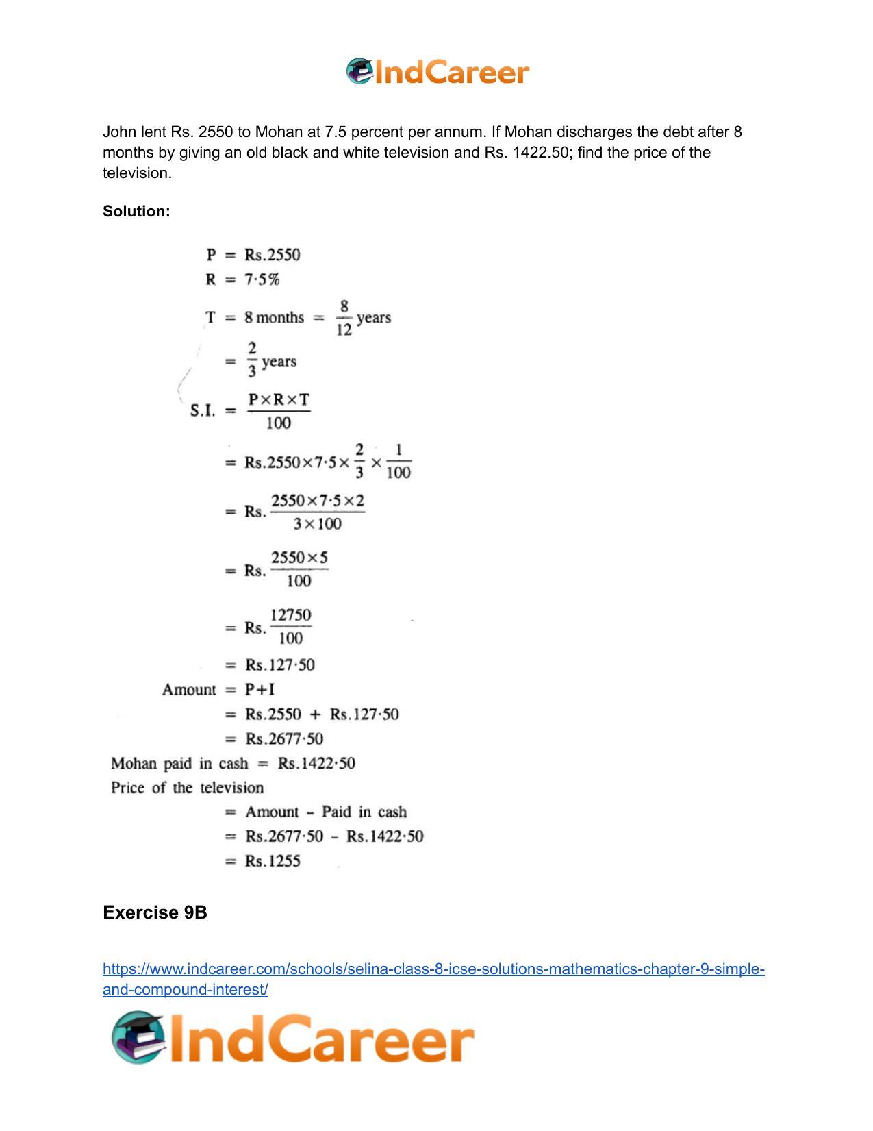 Selina Class 8 ICSE Solutions Mathematics : Chapter 9- Simple and Compound Interest - Page 16