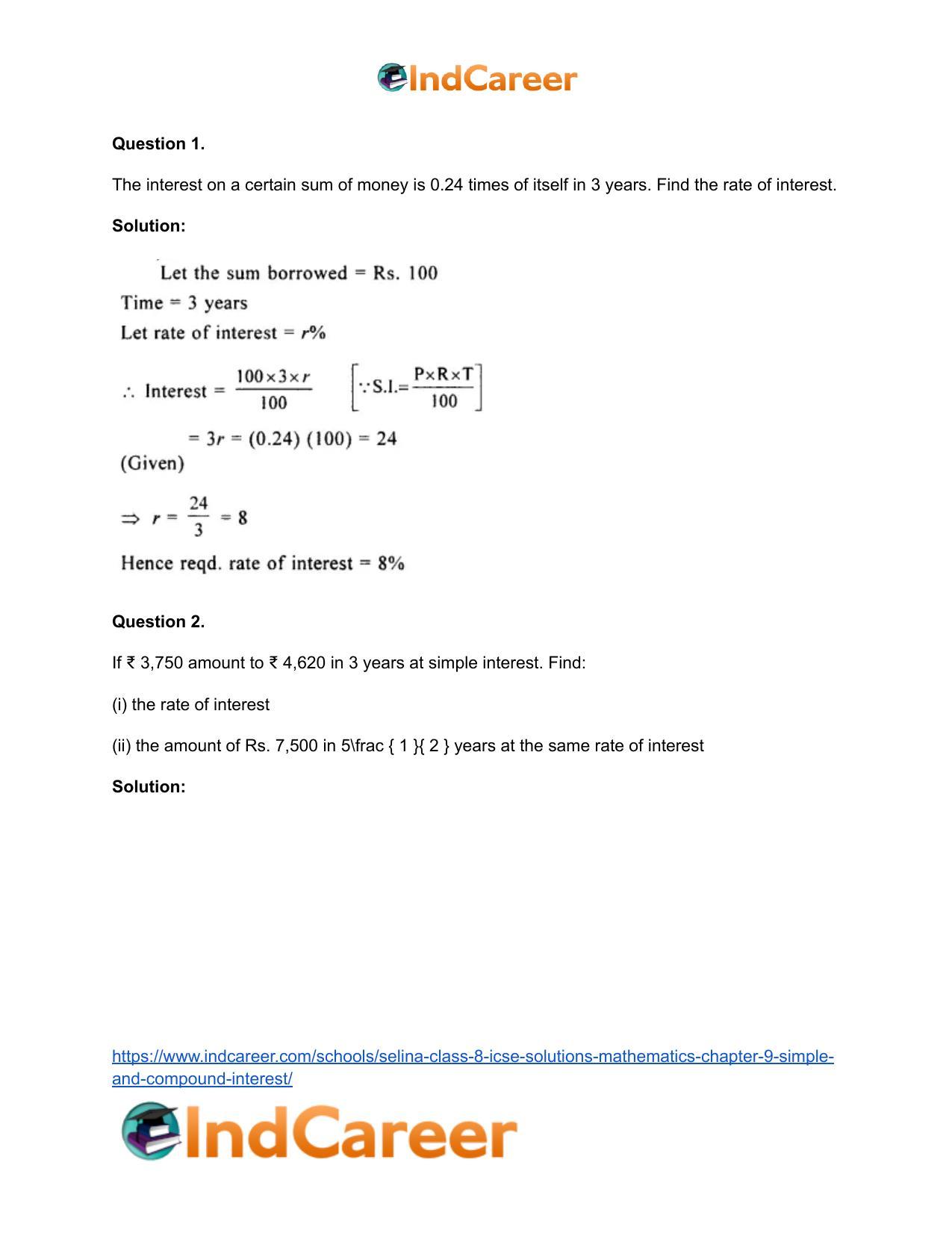 Selina Class 8 ICSE Solutions Mathematics : Chapter 9- Simple and Compound Interest - Page 17
