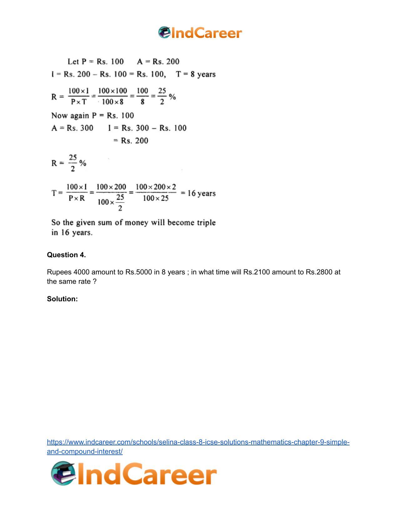 Selina Class 8 ICSE Solutions Mathematics : Chapter 9- Simple and Compound Interest - Page 19