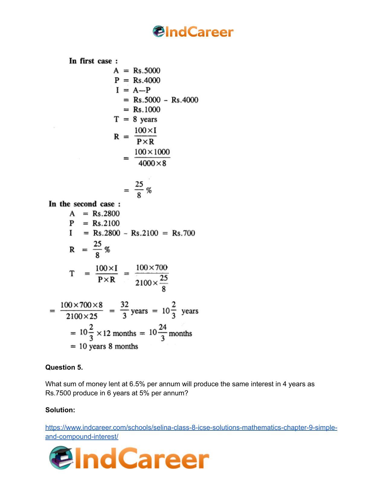 Selina Class 8 ICSE Solutions Mathematics : Chapter 9- Simple and Compound Interest - Page 20