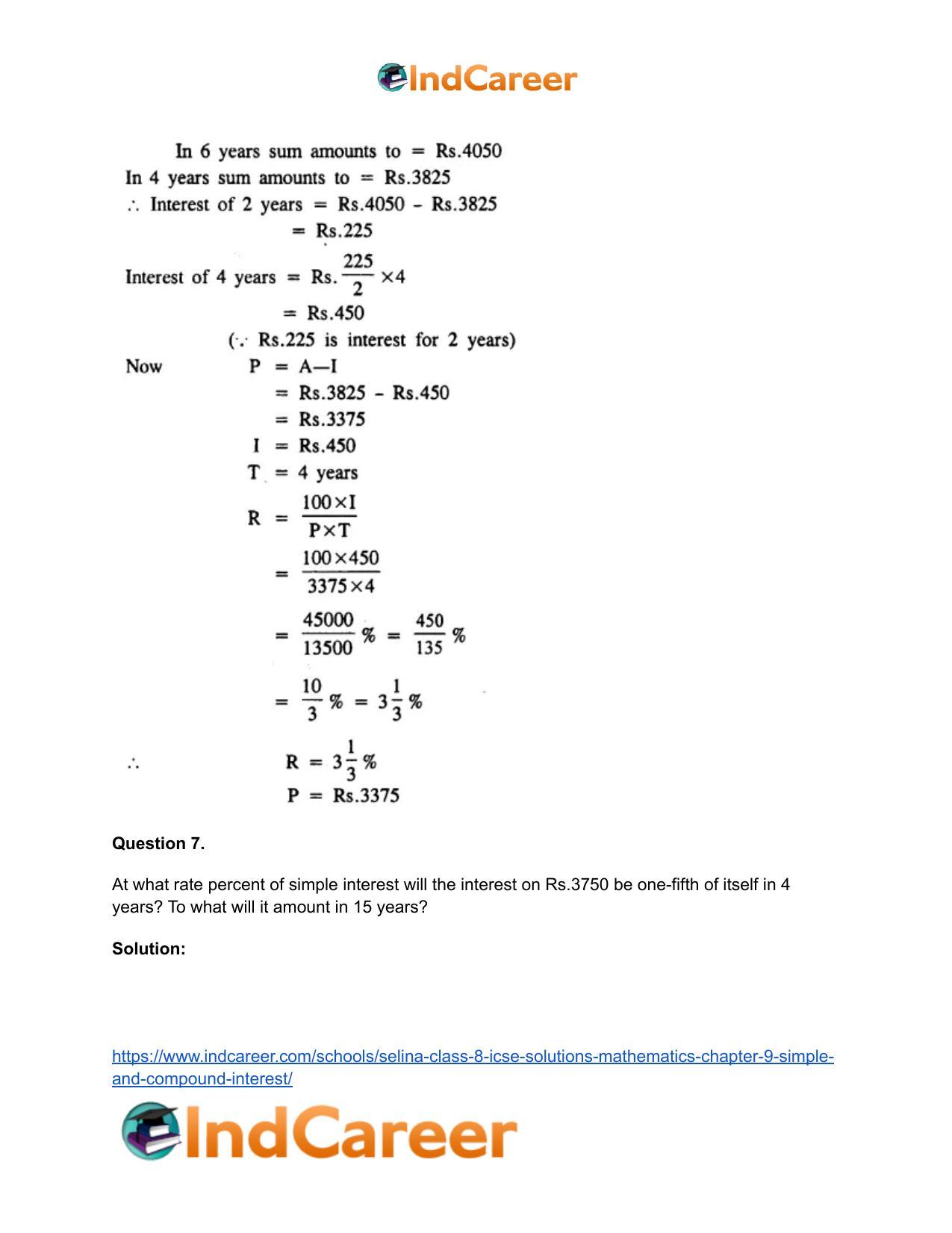 Selina Class 8 ICSE Solutions Mathematics : Chapter 9- Simple and Compound Interest - Page 22