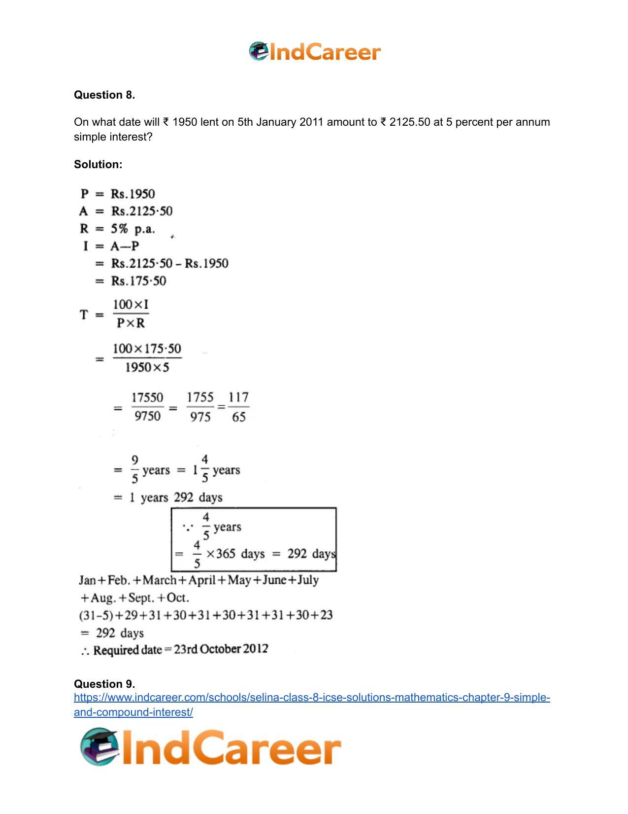 Selina Class 8 ICSE Solutions Mathematics : Chapter 9- Simple and Compound Interest - Page 24