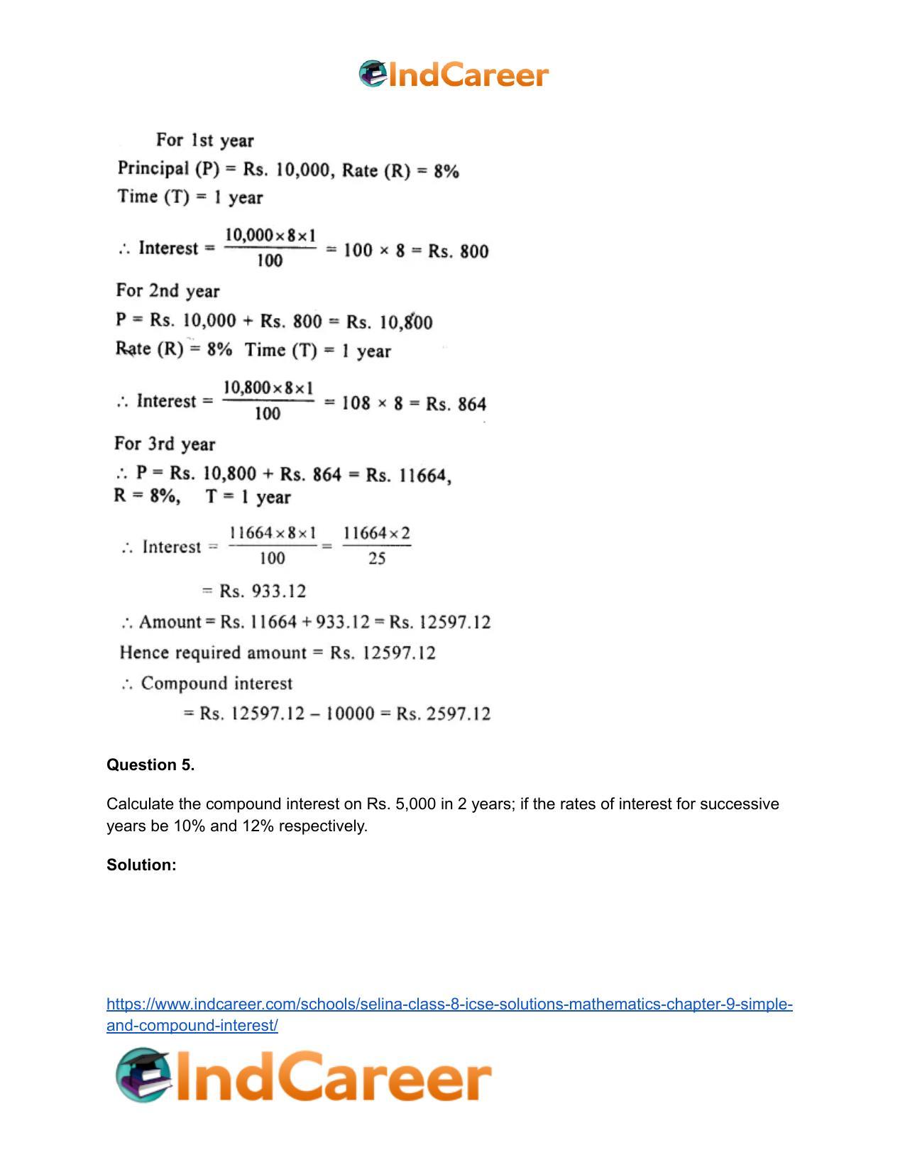 Selina Class 8 ICSE Solutions Mathematics : Chapter 9- Simple and Compound Interest - Page 30