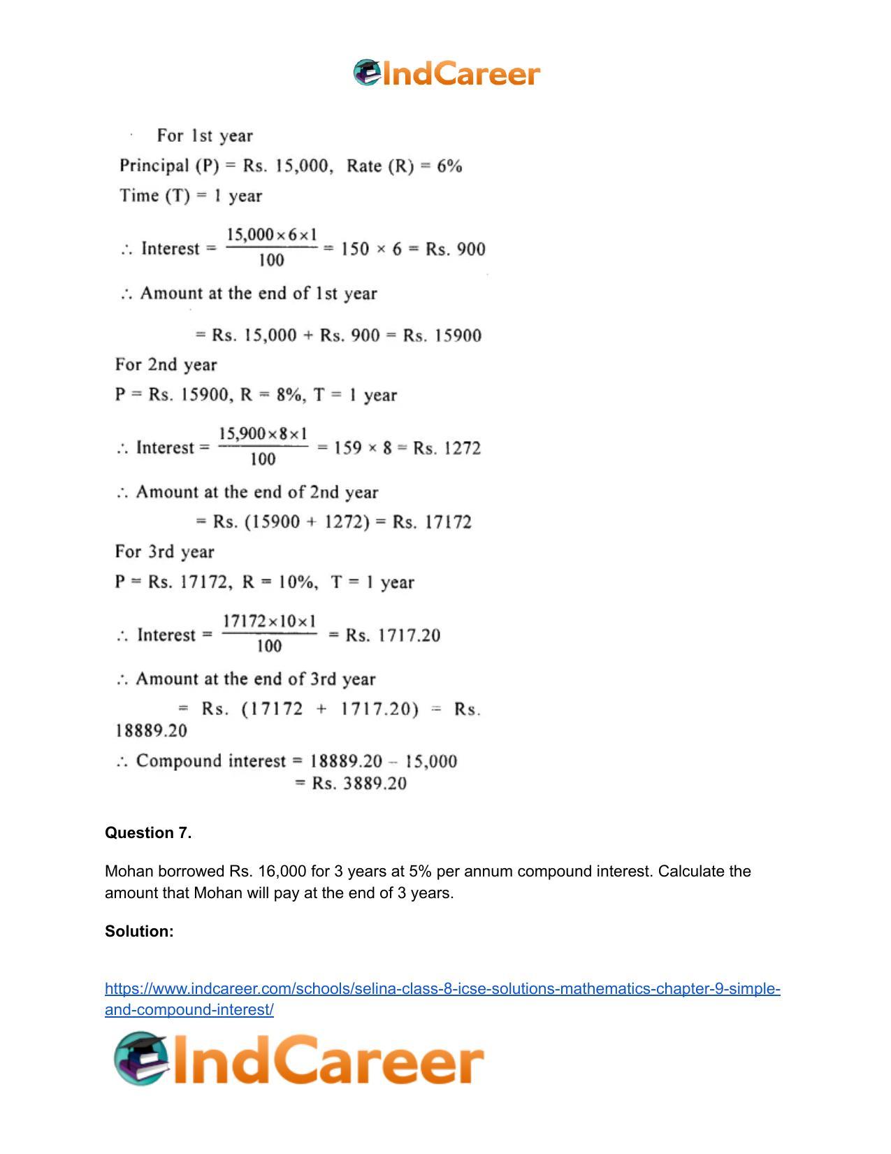 Selina Class 8 ICSE Solutions Mathematics : Chapter 9- Simple and Compound Interest - Page 32