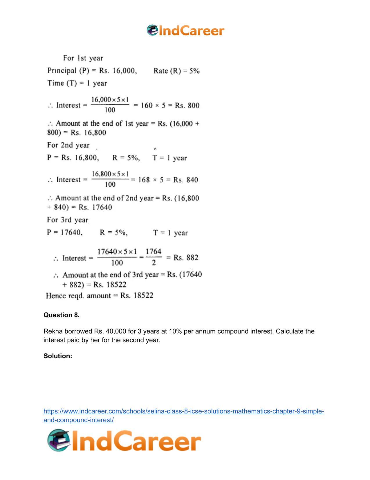Selina Class 8 ICSE Solutions Mathematics : Chapter 9- Simple and Compound Interest - Page 33