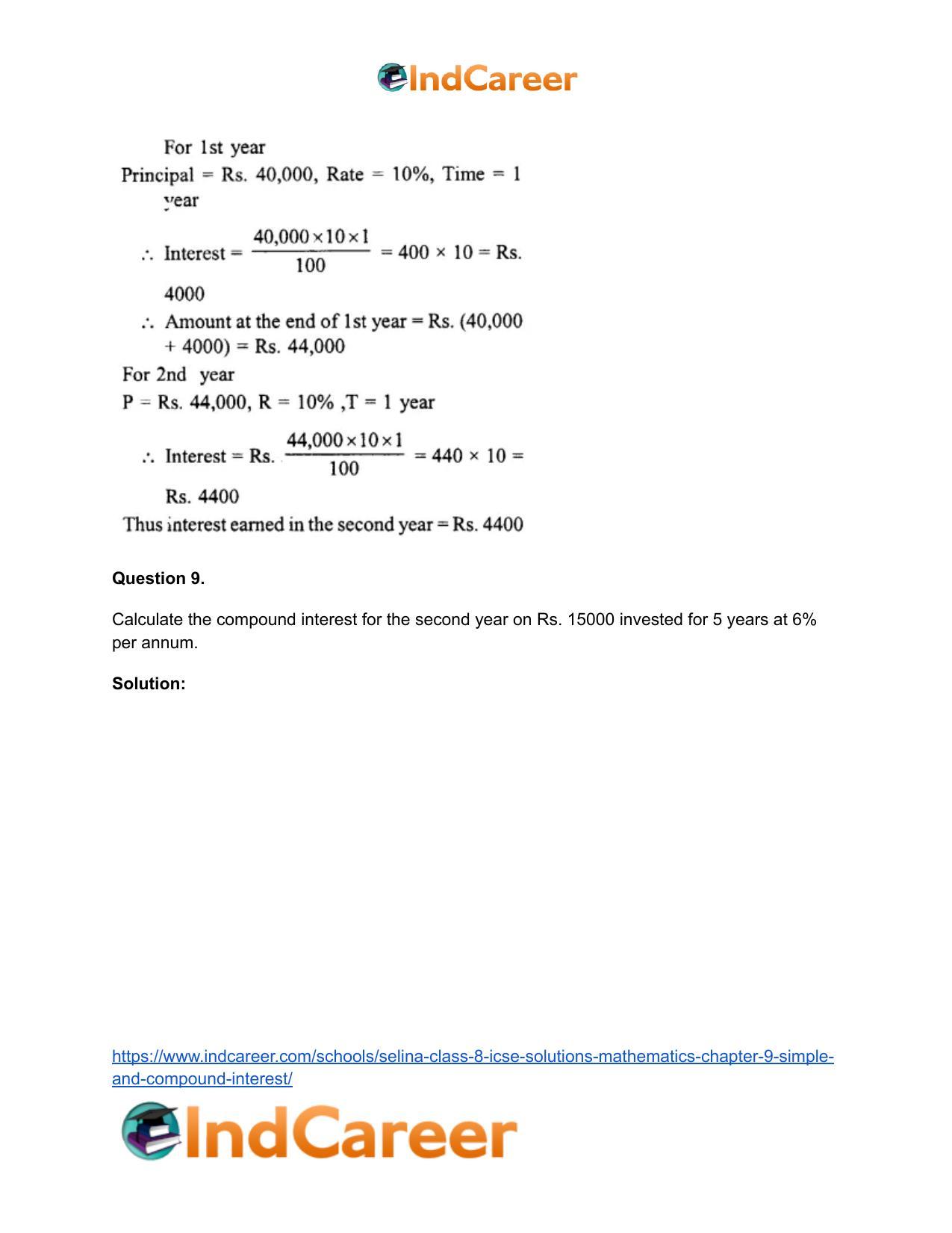 Selina Class 8 ICSE Solutions Mathematics : Chapter 9- Simple and Compound Interest - Page 34