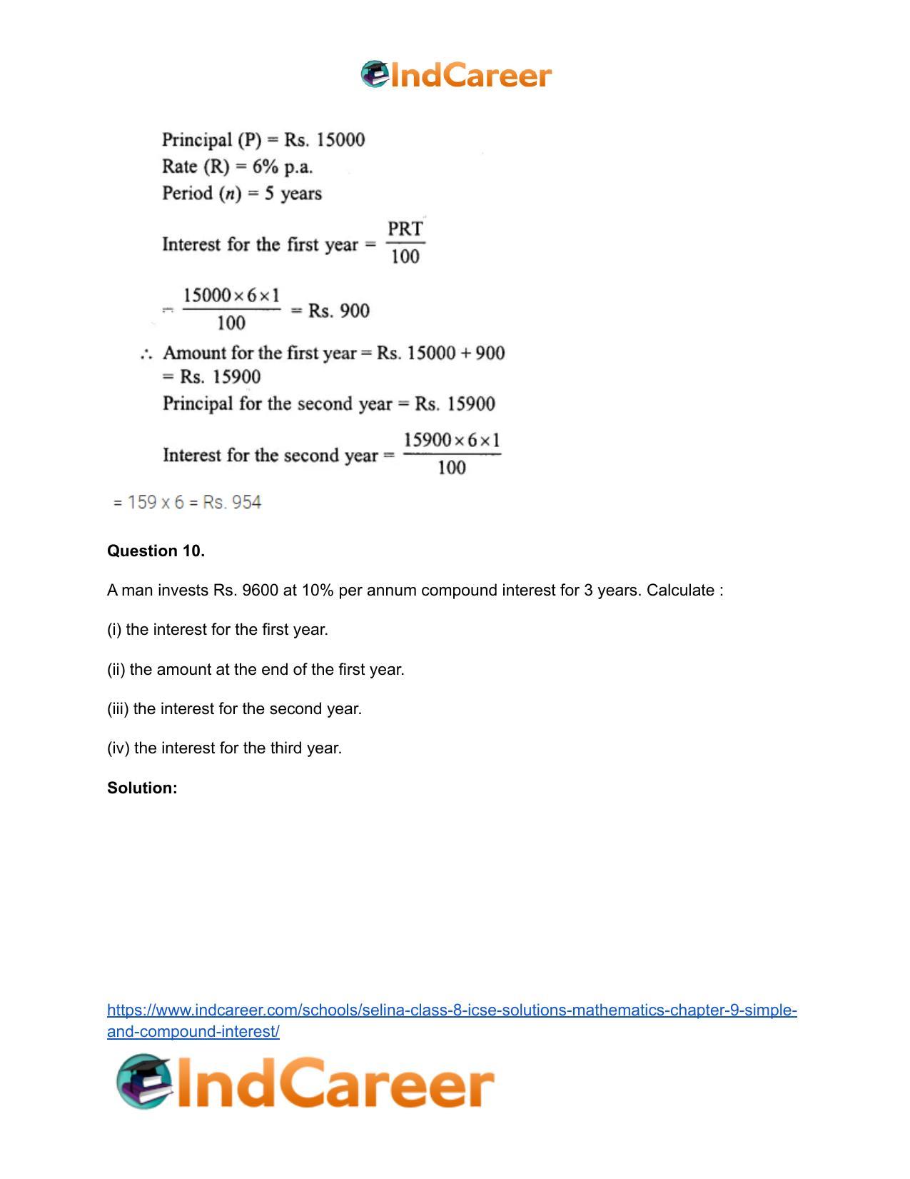 Selina Class 8 ICSE Solutions Mathematics : Chapter 9- Simple and Compound Interest - Page 35