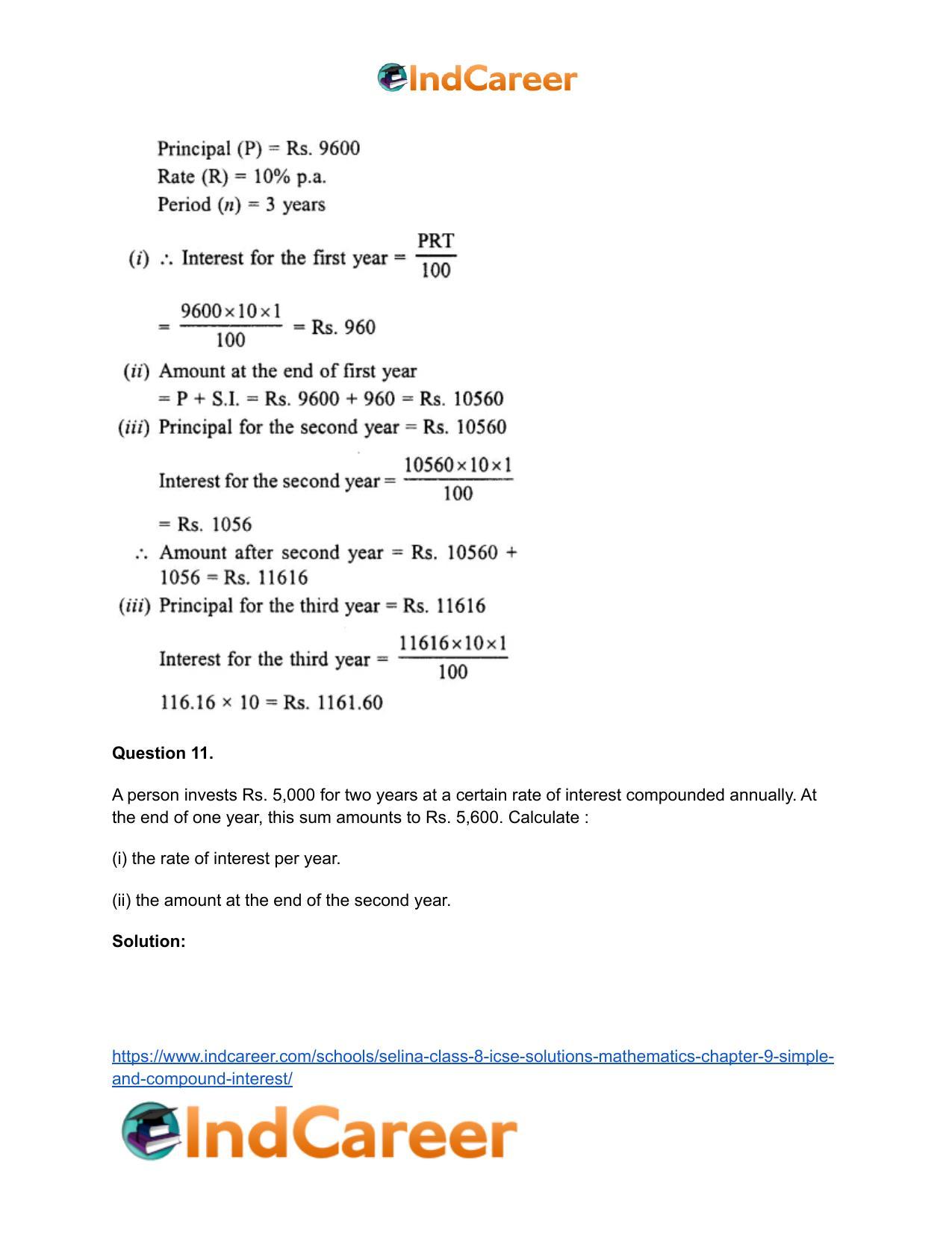 Selina Class 8 ICSE Solutions Mathematics : Chapter 9- Simple and Compound Interest - Page 36