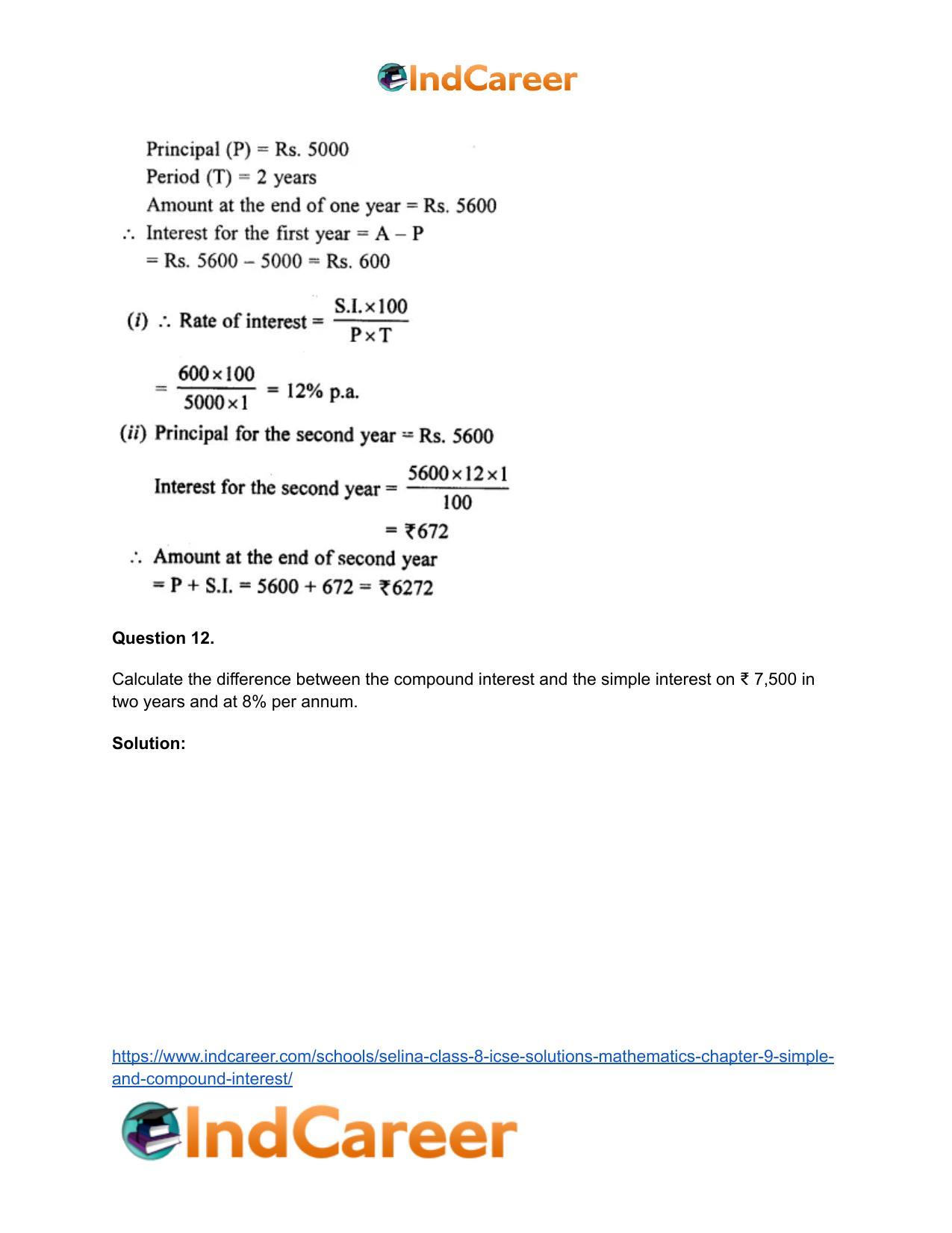 Selina Class 8 ICSE Solutions Mathematics : Chapter 9- Simple and Compound Interest - Page 37