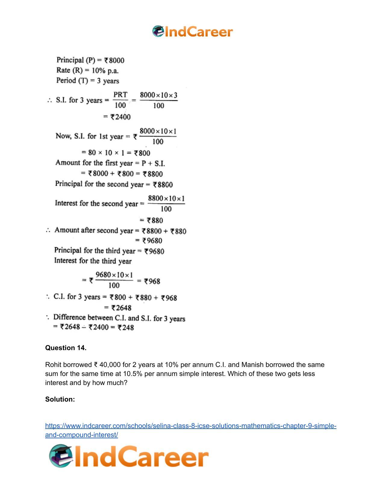 Selina Class 8 ICSE Solutions Mathematics : Chapter 9- Simple and Compound Interest - Page 39
