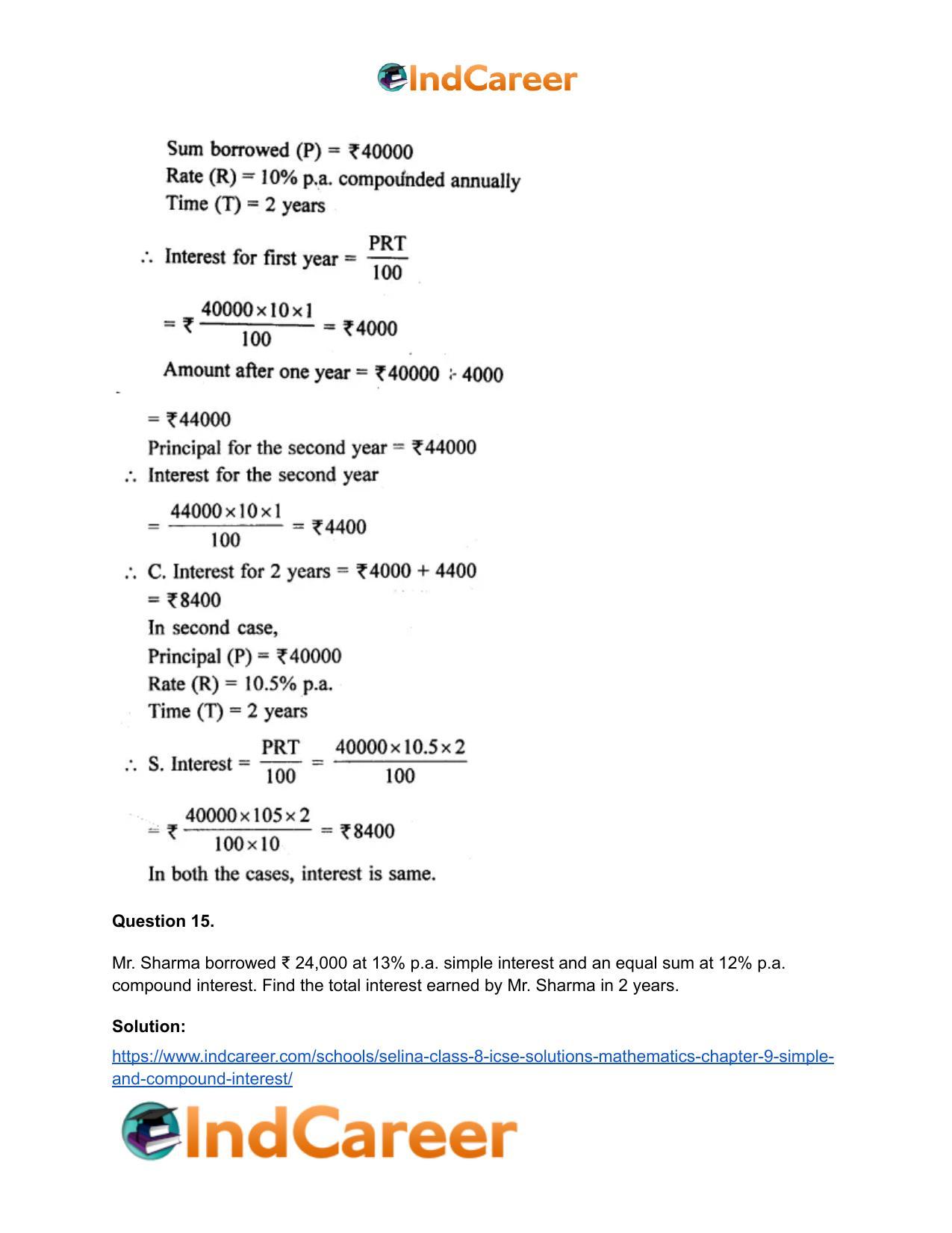 Selina Class 8 ICSE Solutions Mathematics : Chapter 9- Simple and Compound Interest - Page 40