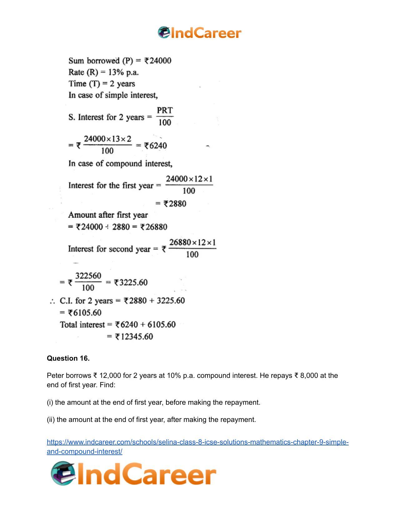 Selina Class 8 ICSE Solutions Mathematics : Chapter 9- Simple and Compound Interest - Page 41