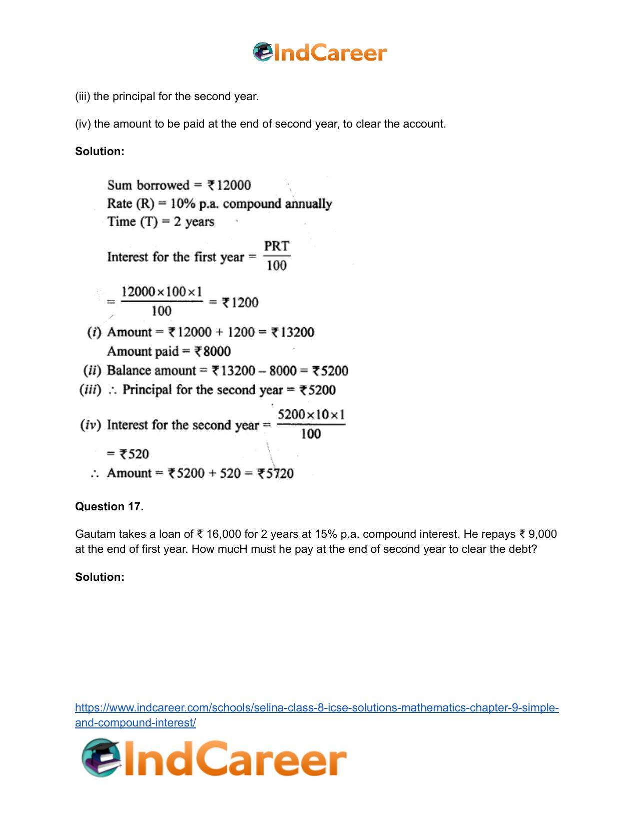 Selina Class 8 ICSE Solutions Mathematics : Chapter 9- Simple and Compound Interest - Page 42