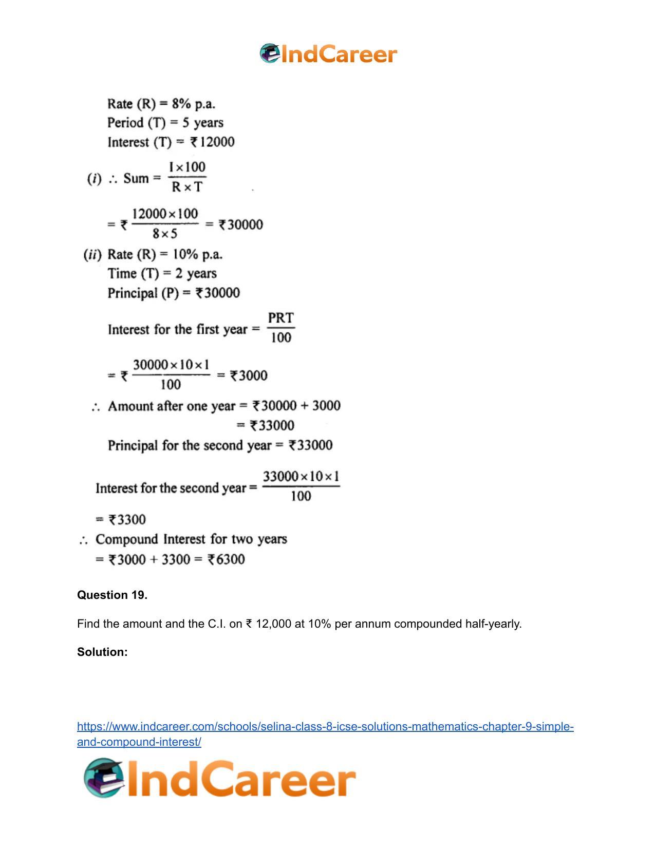 Selina Class 8 ICSE Solutions Mathematics : Chapter 9- Simple and Compound Interest - Page 44