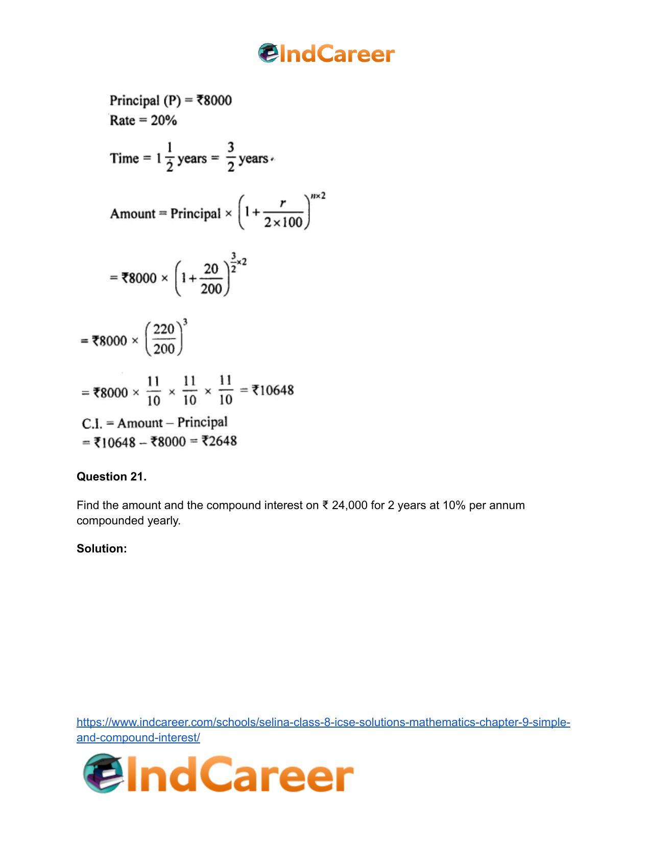 Selina Class 8 ICSE Solutions Mathematics : Chapter 9- Simple and Compound Interest - Page 46