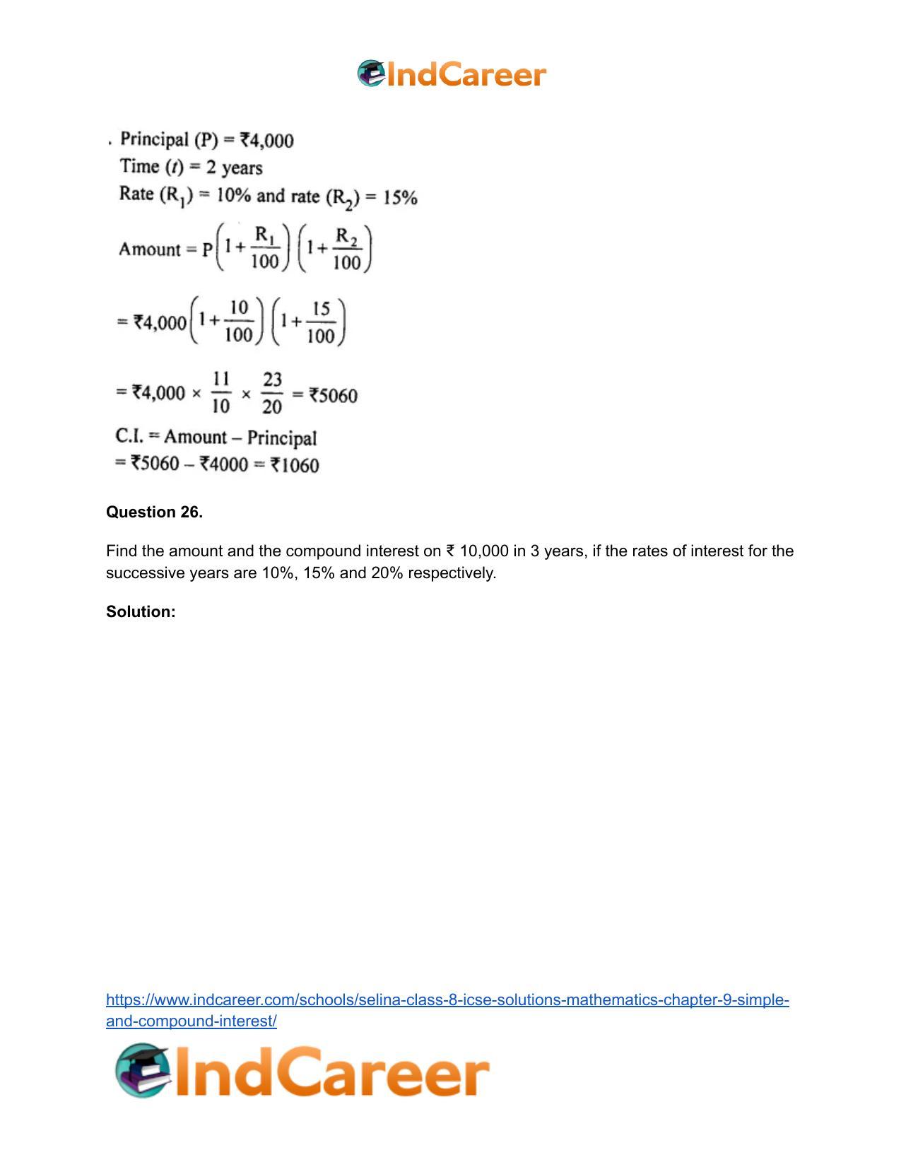 Selina Class 8 ICSE Solutions Mathematics : Chapter 9- Simple and Compound Interest - Page 51