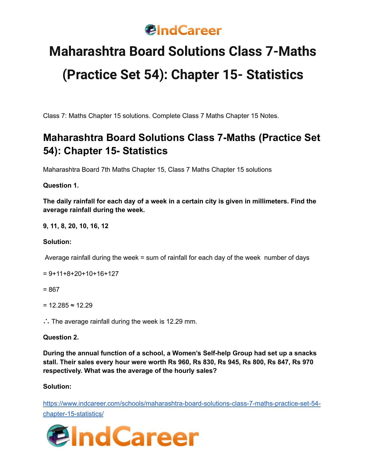 Maharashtra Board Solutions Class 7-Maths (Practice Set 54): Chapter 15- Statistics - Page 2