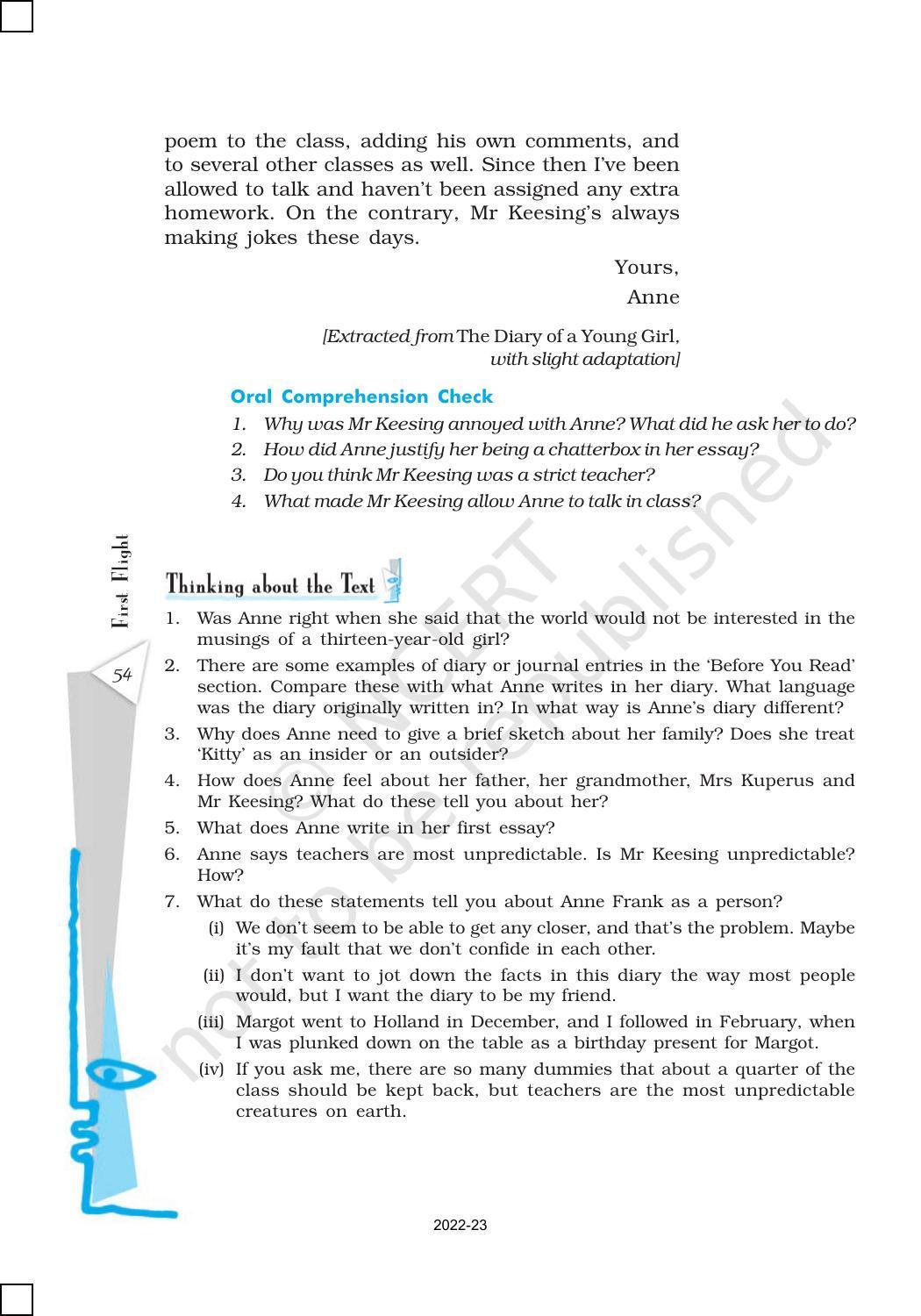NCERT Book for Class 10 English (First Flight) Chapter 4 From the Diary of Anne Frank - Page 7