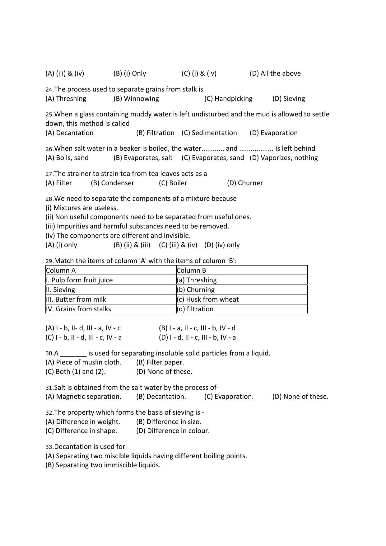 CBSE Worksheets for Class 6 Science Separation of Substances Assignment 2 - Page 3