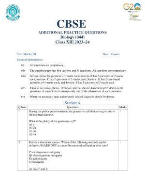 CBSE Class 12 Biology SET 1 Practice Questions 2023-24 