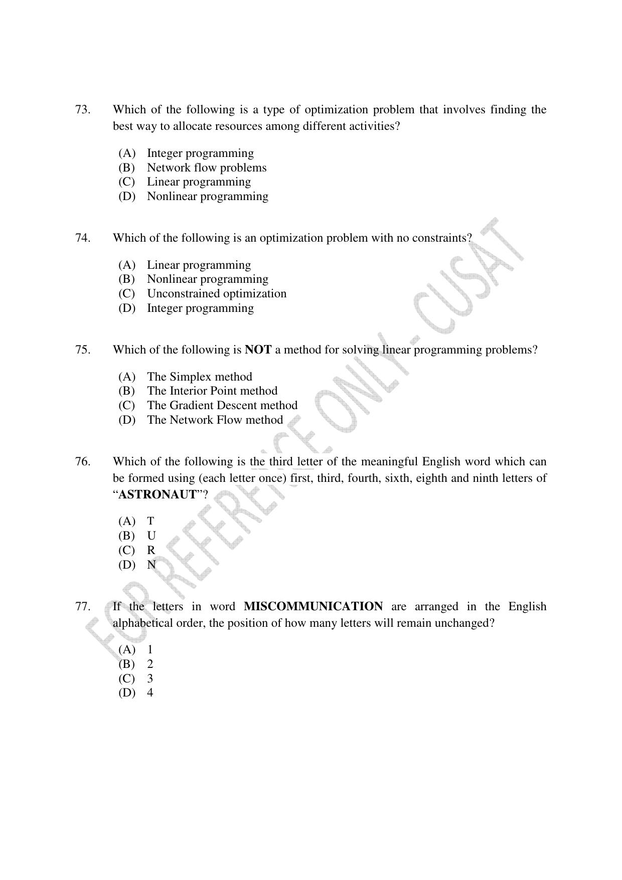 CUSAT CAT 2023 MCA Question Paper - Page 17