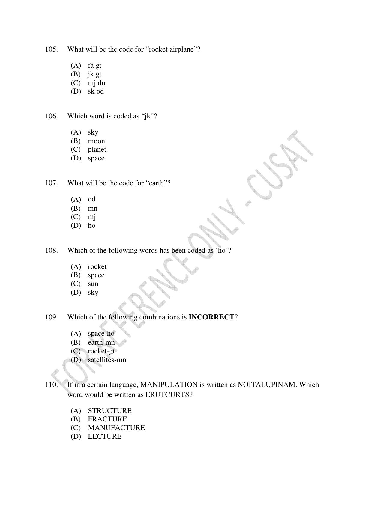CUSAT CAT 2023 MCA Question Paper - Page 25