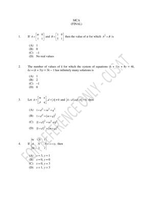 CUSAT CAT 2023 MCA Question Paper