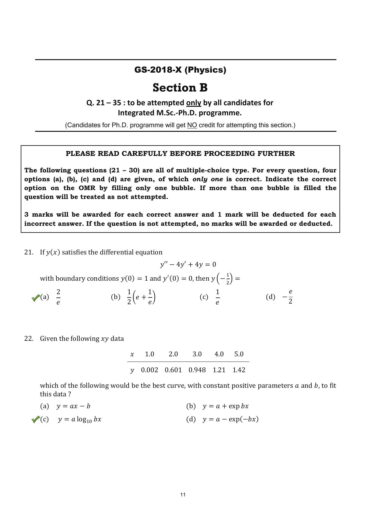 TIFR GS 2018 Physics Question Paper - Page 11