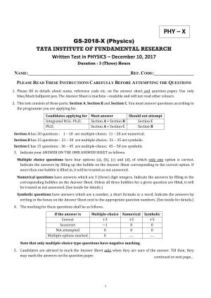 TIFR GS 2018 Physics Question Paper