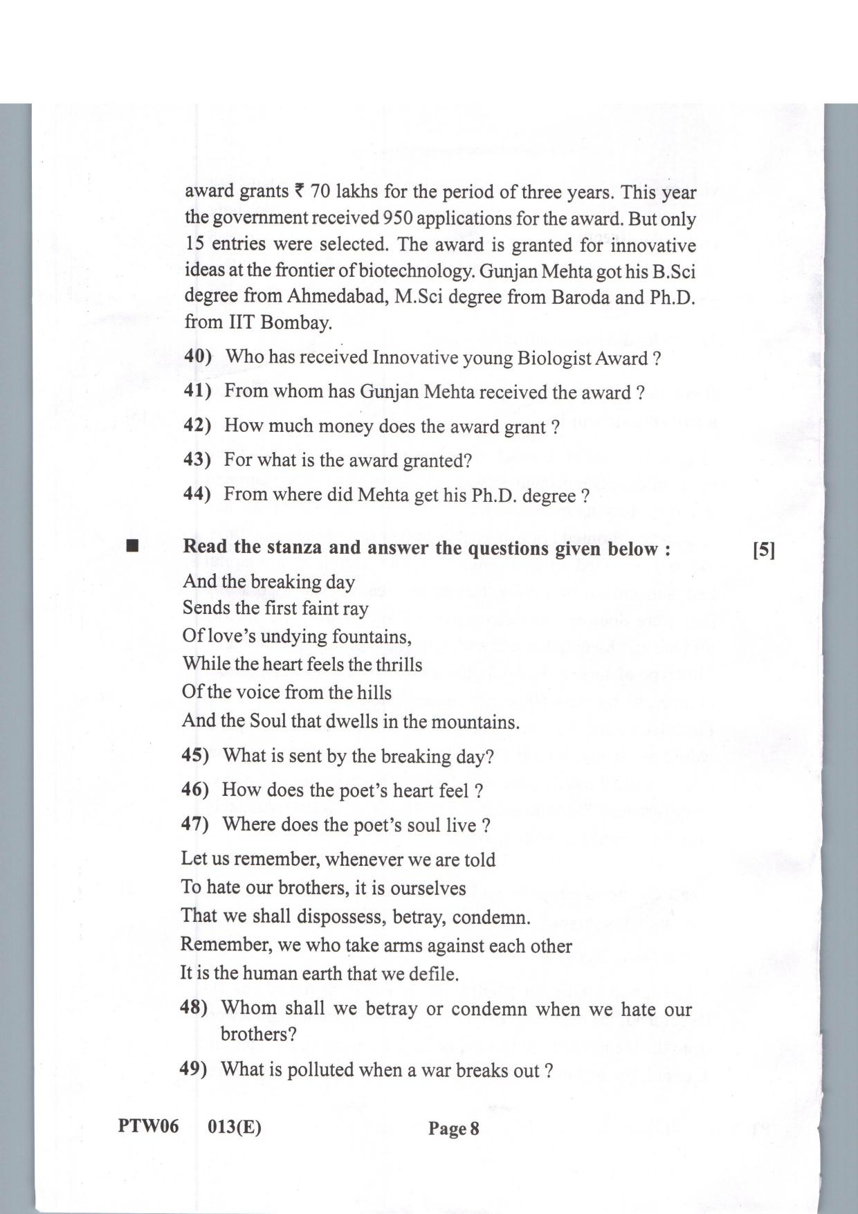 Gujarat Board Class 12th Question Paper 2021: (S.L) English - Page 8