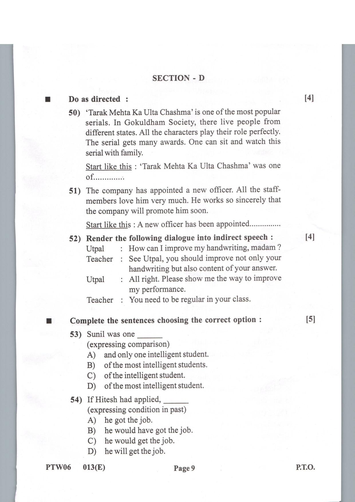 Gujarat Board Class 12th Question Paper 2021: (S.L) English - Page 9