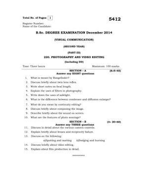 Annamalai University Photography And Video Editing B.Sc Visual Communication December 2014 Question Papers
