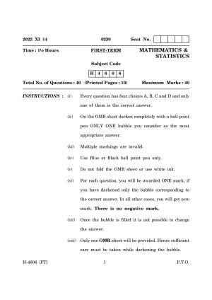 Goa Board Class 12 Mathematics & Statistics (November 2022) Question Paper
