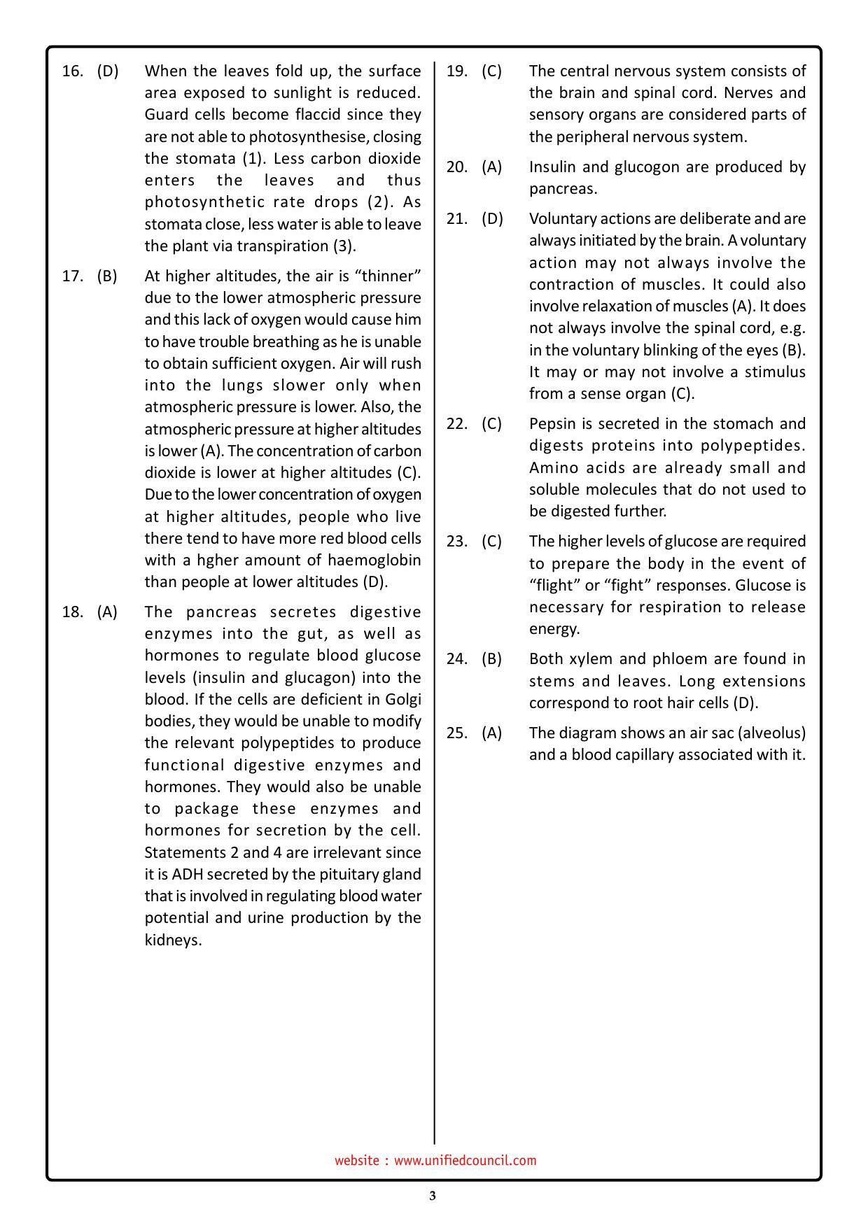 NSTSE 2023 Class 11 PCB Answer Key (Paper Code 487) - Page 3