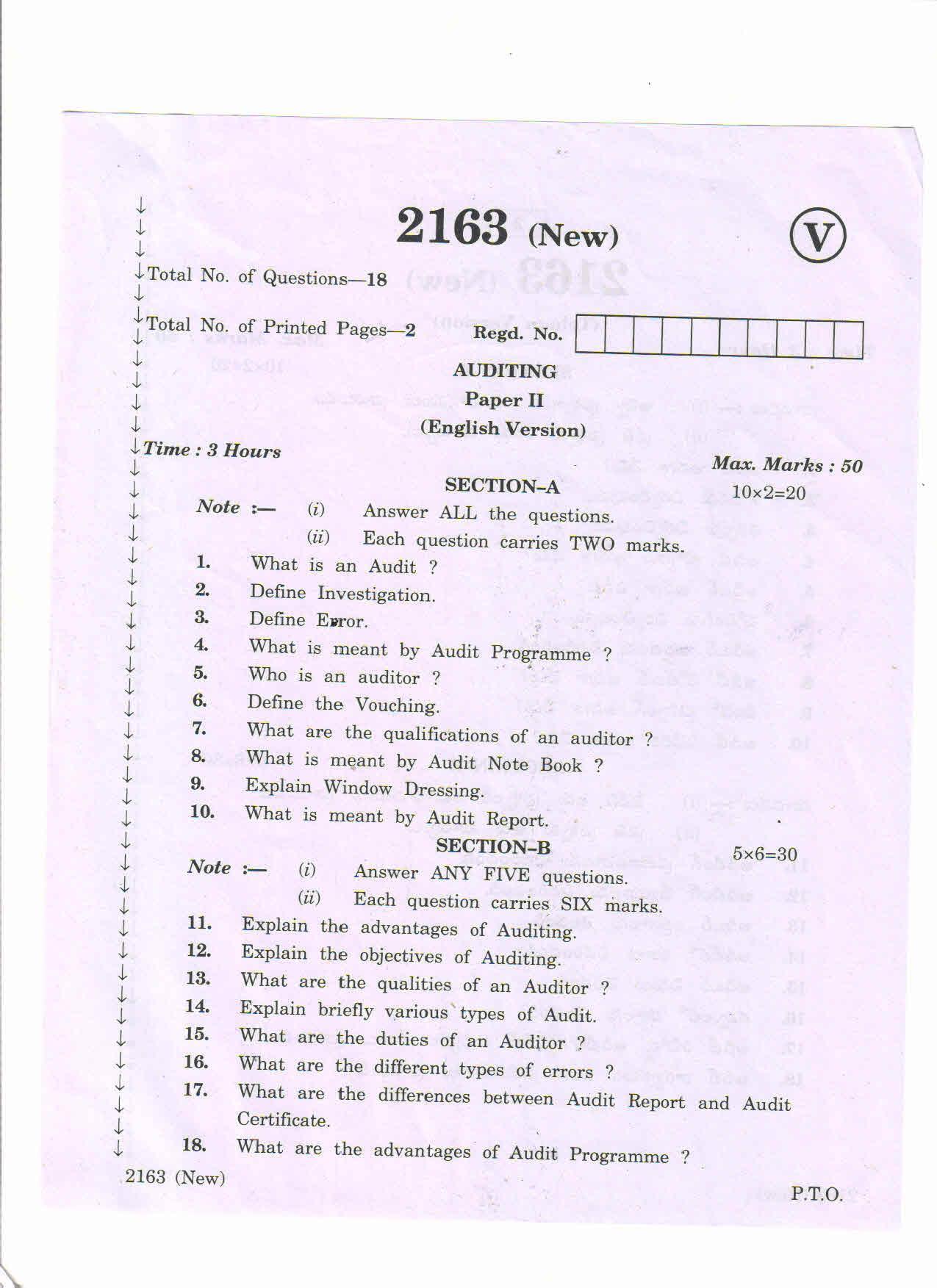AP Inter 2nd Year Vocational Question Paper March - 2020 - Auditing - II (new) - Page 1