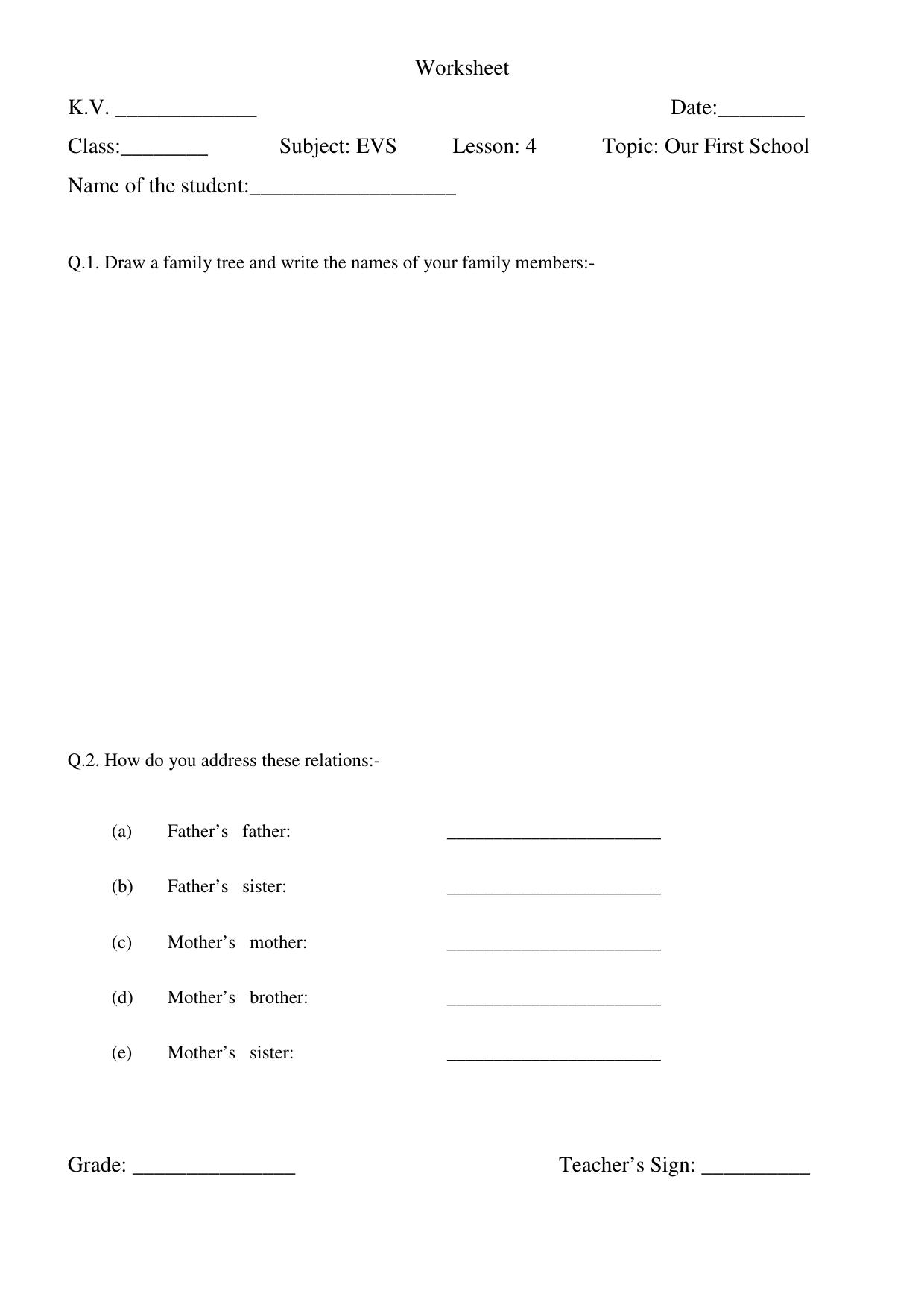 Worksheet for Class 3 EVS Assignment 85 Our First School - Page 2