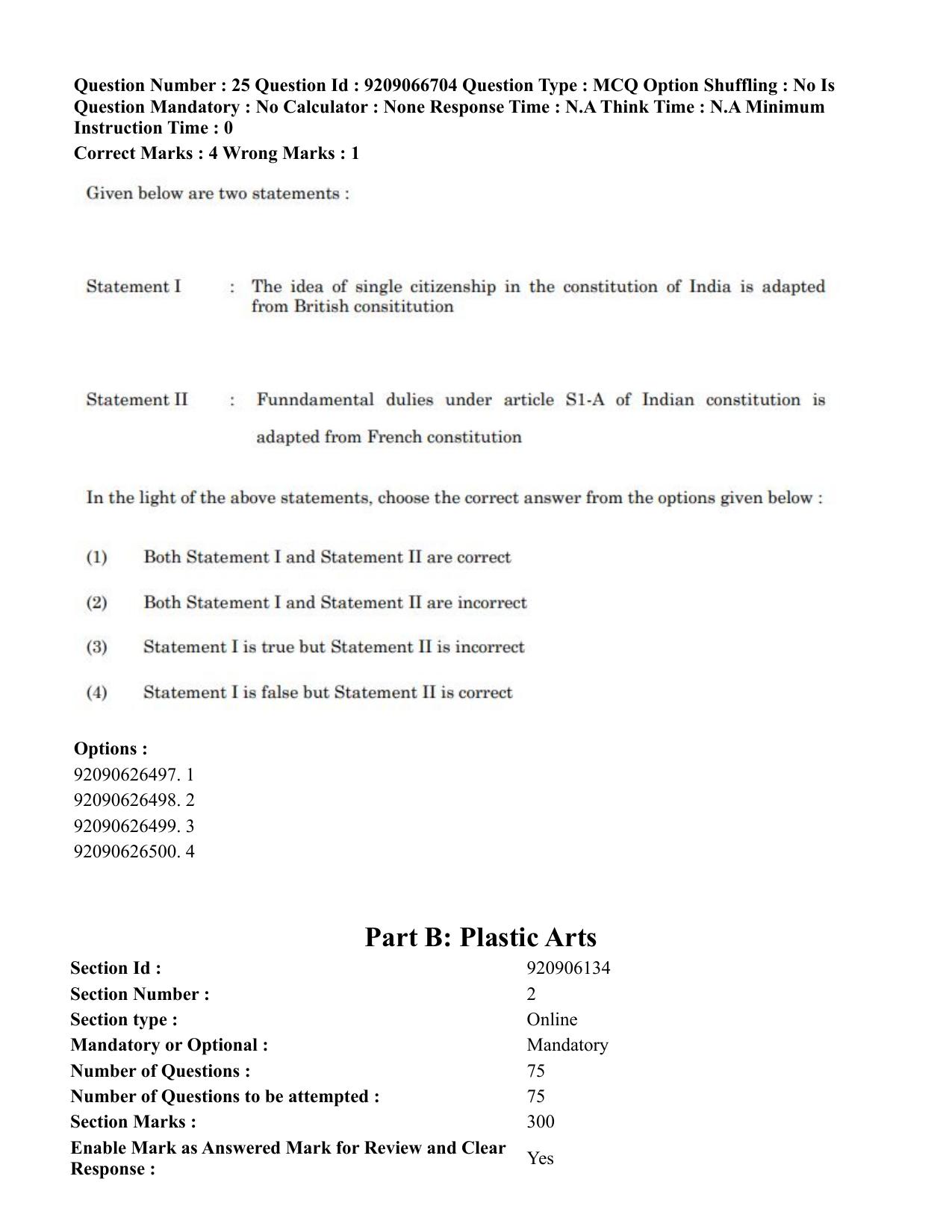 CUET PG 2023: HUQP17 – Plastic Arts (Eng.)-shift 1 (08-06-2023) Question Paper - Page 28
