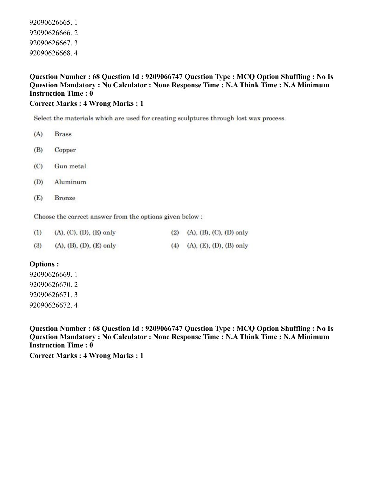 CUET PG 2023: HUQP17 – Plastic Arts (Eng.)-shift 1 (08-06-2023) Question Paper - Page 72
